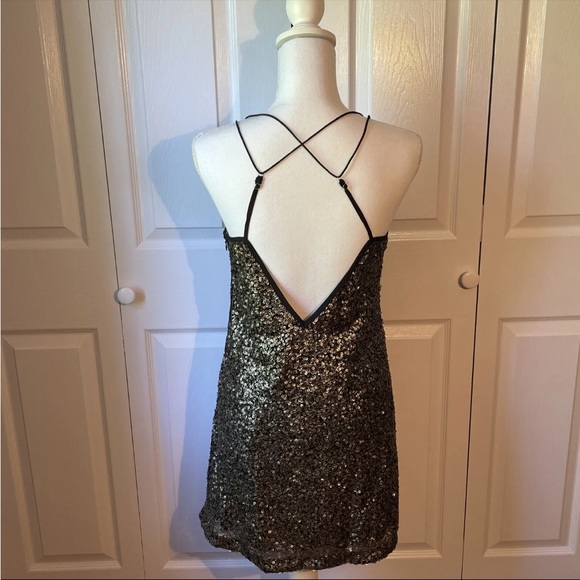 Abercrombie & Fitch Dress Sequin Small Womens Black Gold Slip NWT Mini - Picture 2 of 6